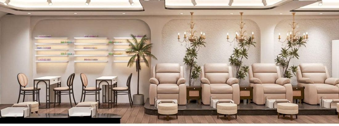 Không gian Lisa Nail và Spa nhìn qua cổng vòm